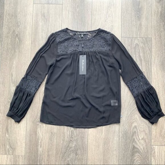 For Love and Lemons Sacramento Blouse Black Sheer Lace Long Sleeves Size Small - Picture 2 of 16